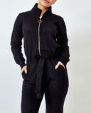 Black Knitted Tie Waist Jumpsuit
