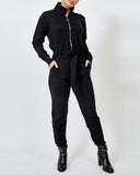 Black Knitted Tie Waist Jumpsuit