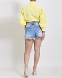 Yellow Cropped Tie Front Blouse