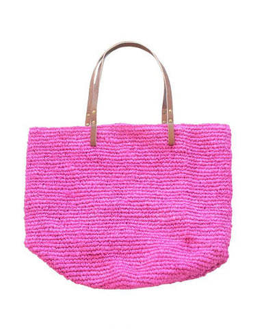 Hot Pink Straw Beach Bag