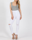 High Waisted White Ripped Skinny Jeans