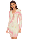 Luli Fama Champagne Pop Deep V Laced Up Dress