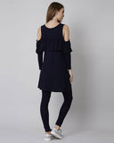 Navy Ruffle Cold Shoulder Loungesuit