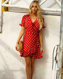 Seven Wonders Kaya SS Wrap Dress in Red Spot