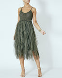 Swan Khaki Mesh Tiered Dress