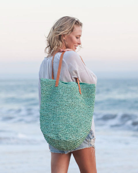 Aqua Straw Beach Bag