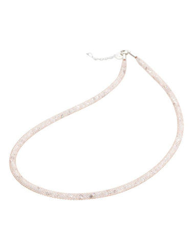 By Niya Dazzle Me Nude Mesh with White Bicone Clear and Rainbow Crystal Necklace