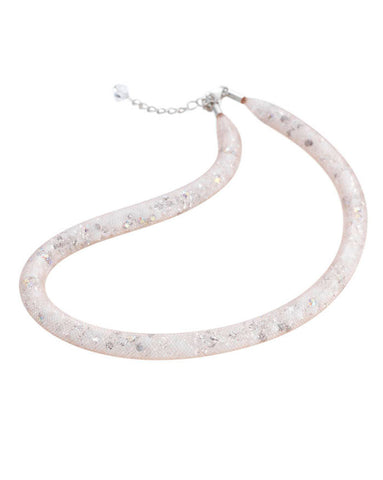 By Niya Flashbulb Fireflies Nude Mesh with White Clear and Rainbow Crystal Necklace