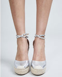 Cara Silver Studded Wedge Espadrilles