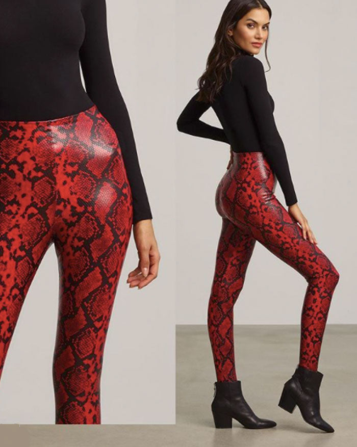 Commando Faux Leather Leggings in Red Snake, Trousers