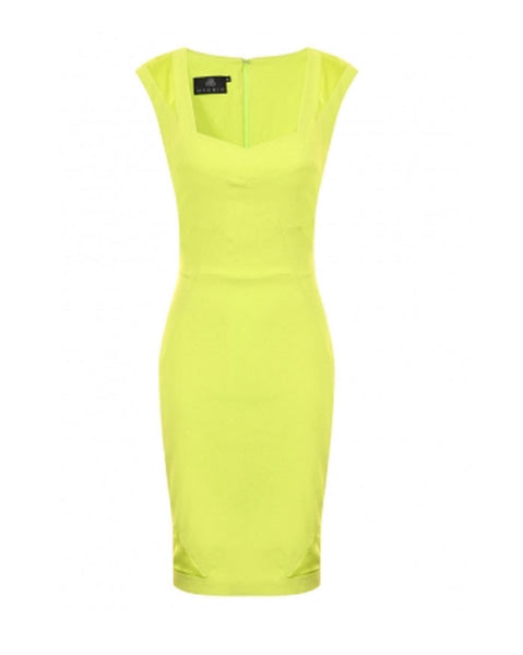Hybrid Hannah Bodycon Dress with Satin Detail in Lime