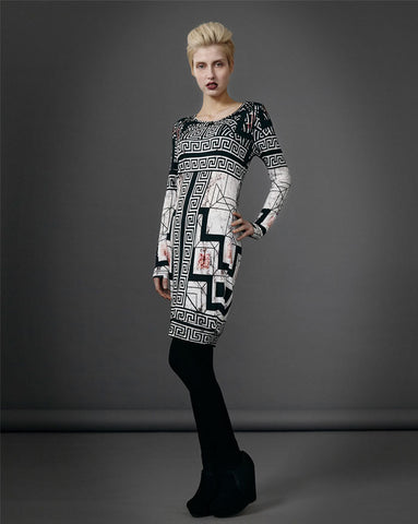 Prey of London Jersey Tile Print Dress