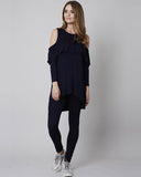 Navy Ruffle Cold Shoulder Loungesuit