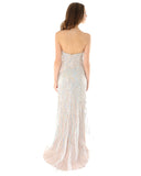 Jovani Nude and Silver Strapless Dress
